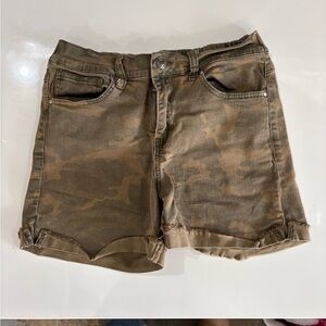 Grace & Lace Olive Camo Roll-Hem Jean Shorts